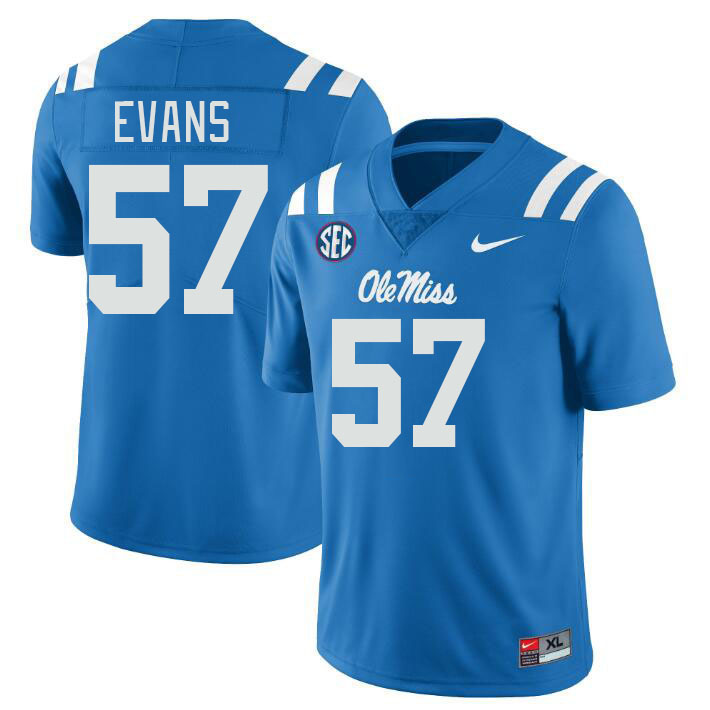 Men #57 Paris Evans Ole Miss Rebels College Football Jerseys Stitched-Power Blue